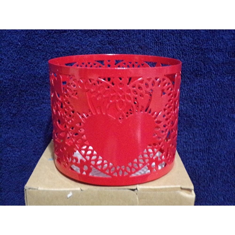 Avon Love Heart Metal Candle Sleeve Red For 3-Wick/Pillar 4" Rd x 3.5"High